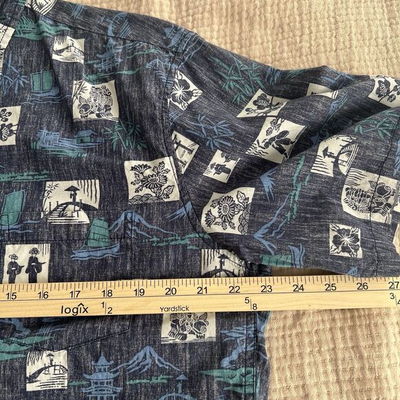 Reyn Spooner Okinawan Village Aloha Shirt Mens Sz Medium Blue Classic Hawaiian - Picture 11 of 15
